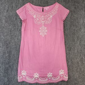 Lilly Pulitzer Dress Womens 4 Pink Linen Beaded Rawley Dress Casual Coastal Chic